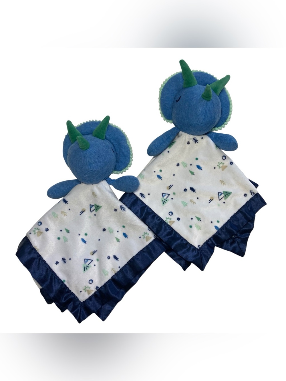 Lot - 2 Cloud Island Dinosaur Triceratops Lovey 13” Security Blankets Blue.